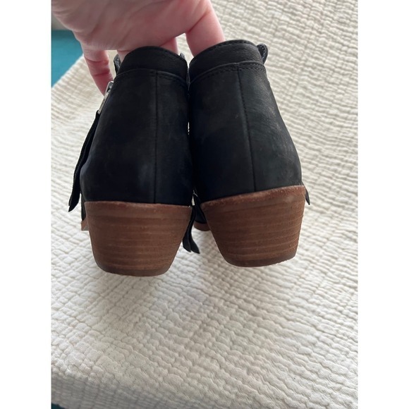 Sam Edelman Black Leather Zip Up Booties Wooden Heel Size 8 - Picture 3 of 6